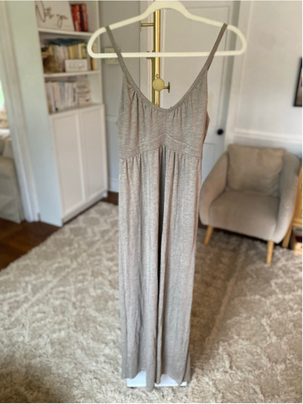 Old Navy Modal Maxi Dress Smocked Waist Boho Taupe M Quiet Luxury Parisian Beach - Picture 2 of 7